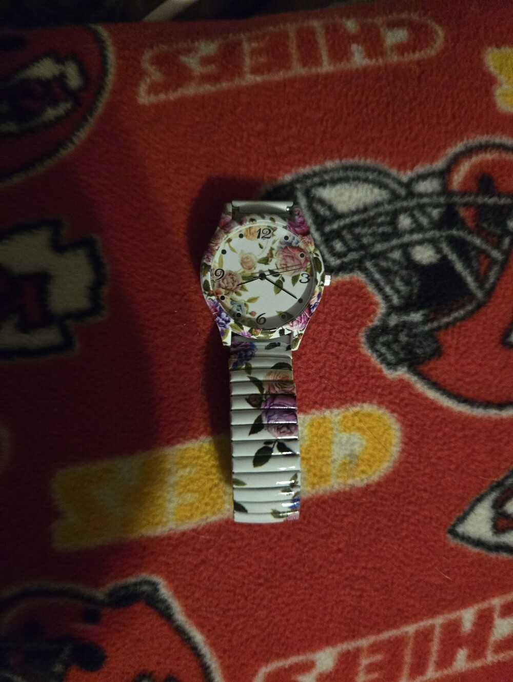 Floral White and Pink Womens Stretch Band Watch